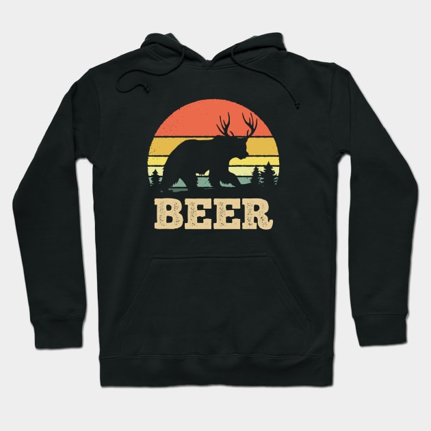 Vintage Sunset Beer Bear Funny Pun Hoodie by DetourShirts